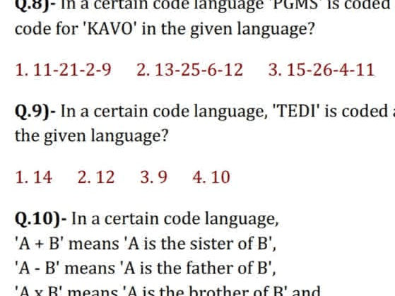 Q.8)- In a certain code language 'PGMS' is | StudyX