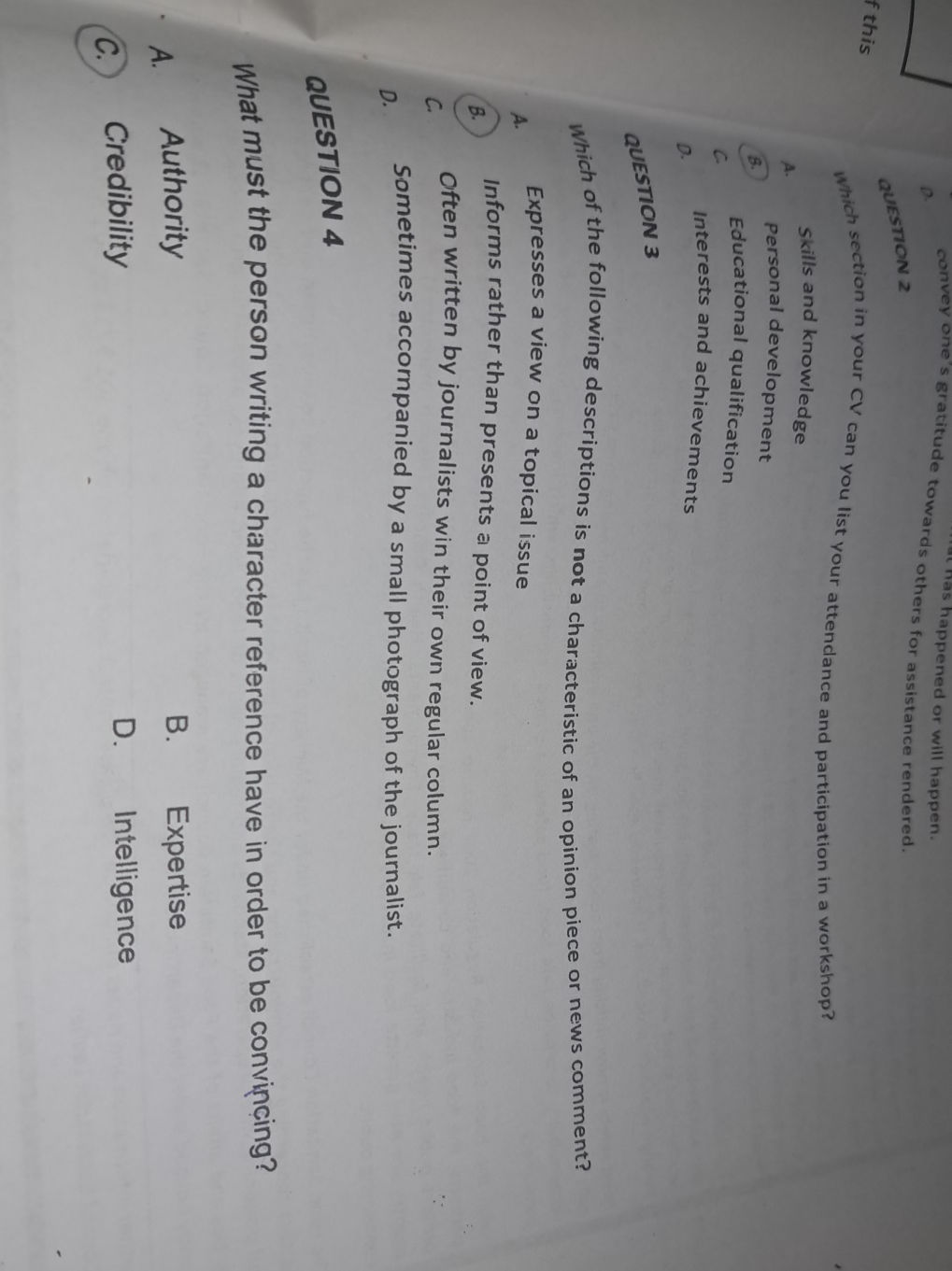 Cvan Section Assignment QUESTION 2 Which section in your CV can you