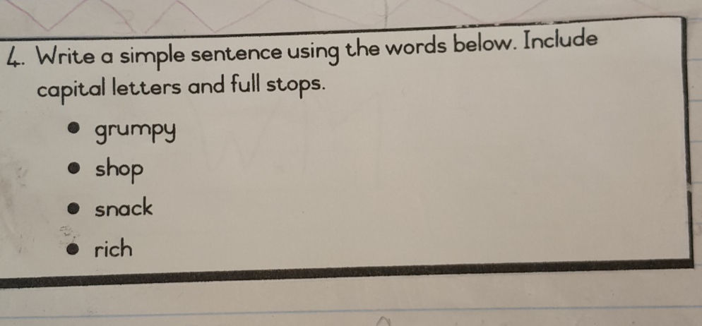 Sentence Using Bellow 4. Write a simple sentence using the words | StudyX