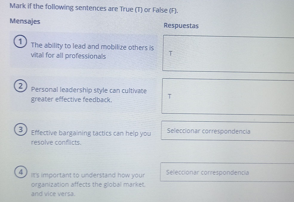Mark if the following sentences are True (T) | StudyX