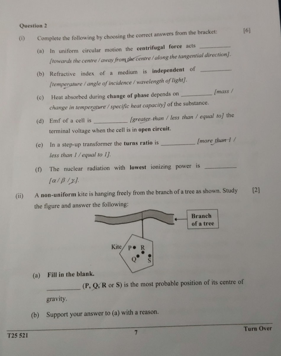 (i) Complete the following by choosing the | StudyX
