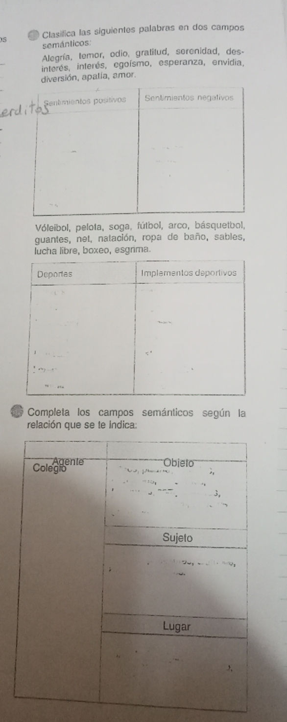 Clasifica las siguientes palabras en dos | StudyX