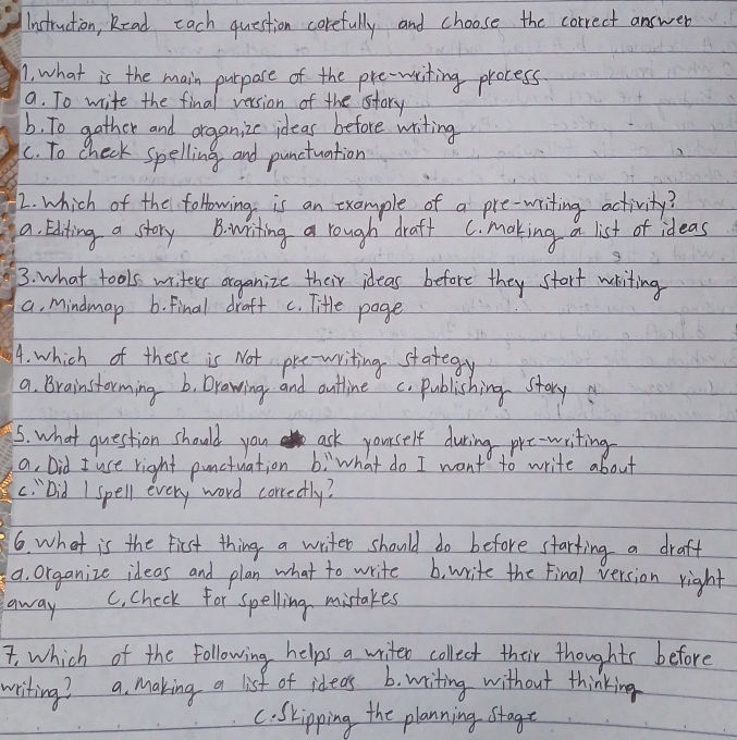 What is the main purpose of the pre-writing
