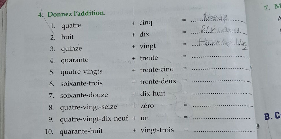 4. Donnez l'addition. 1. quatre + cinq = | StudyX