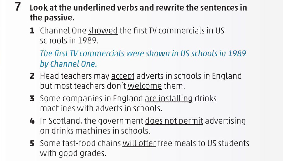 B5 Underline Example 7 Look at the underlined verbs and rewrite | StudyX