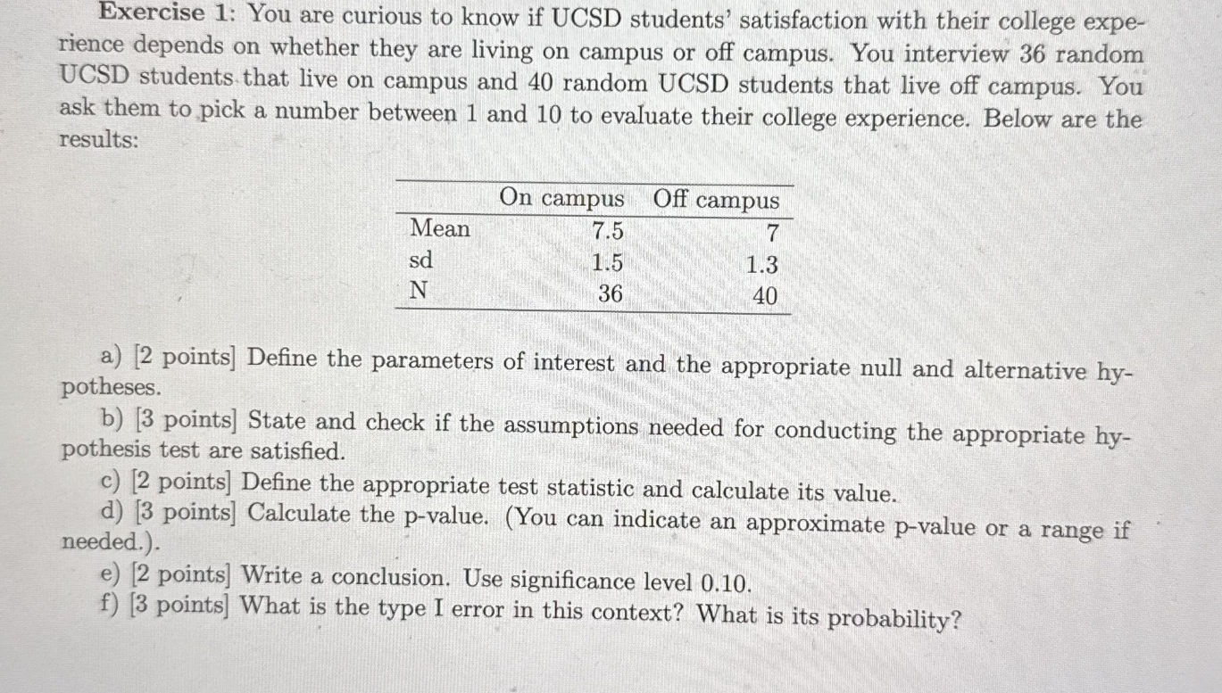 Exercise 1: You are curious to know if UCSD | StudyX
