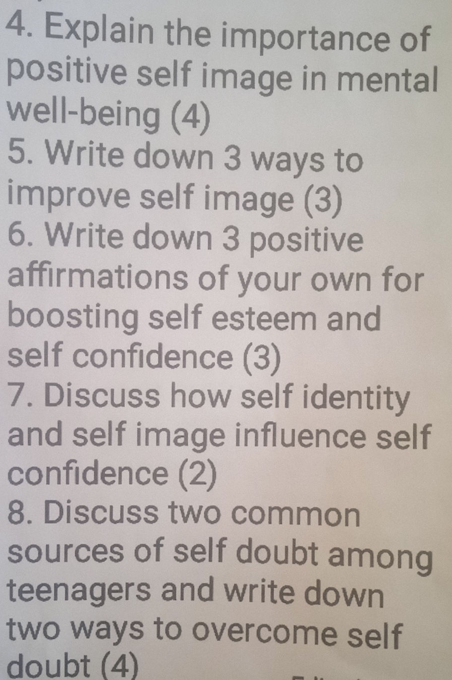 Explain the importance of positive self | StudyX