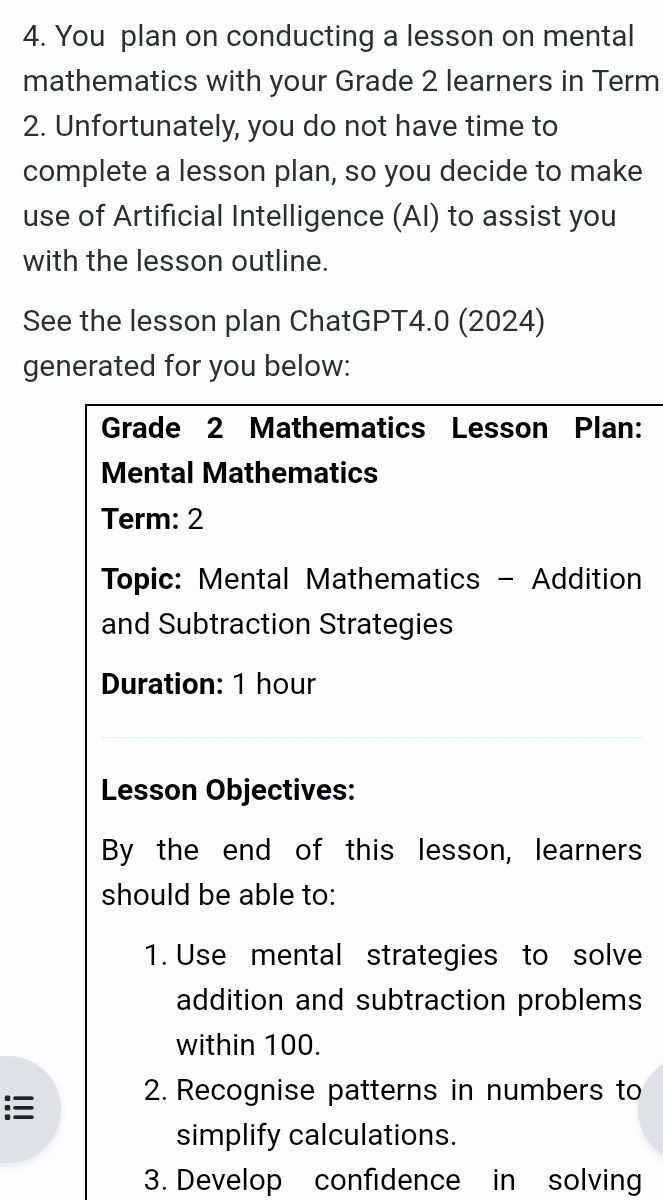 4. You plan on conducting a lesson on mental | StudyX