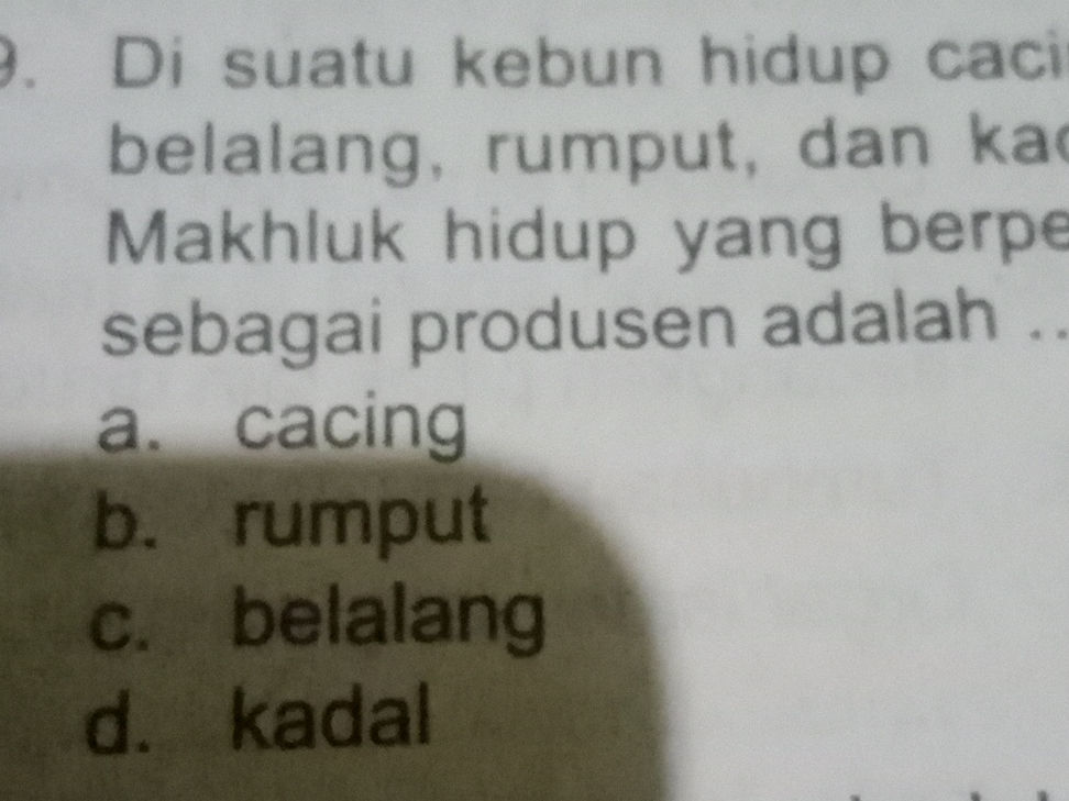 9. Di suatu kebun hidup cacing, belalang, | StudyX