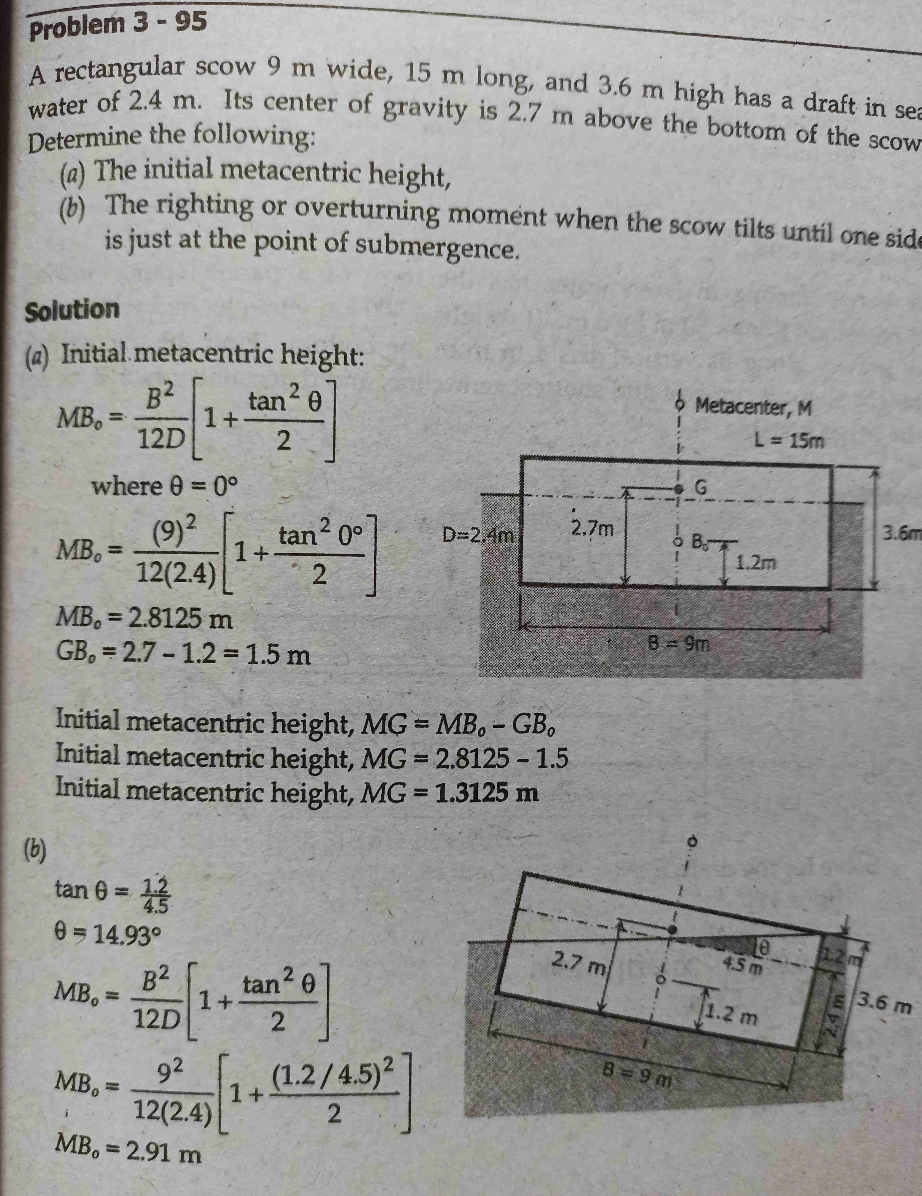 Problem 3 - 95 A rectangular scow 9 m wide,