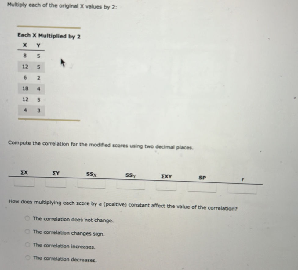 Multiply each of the original X values by 2: | StudyX