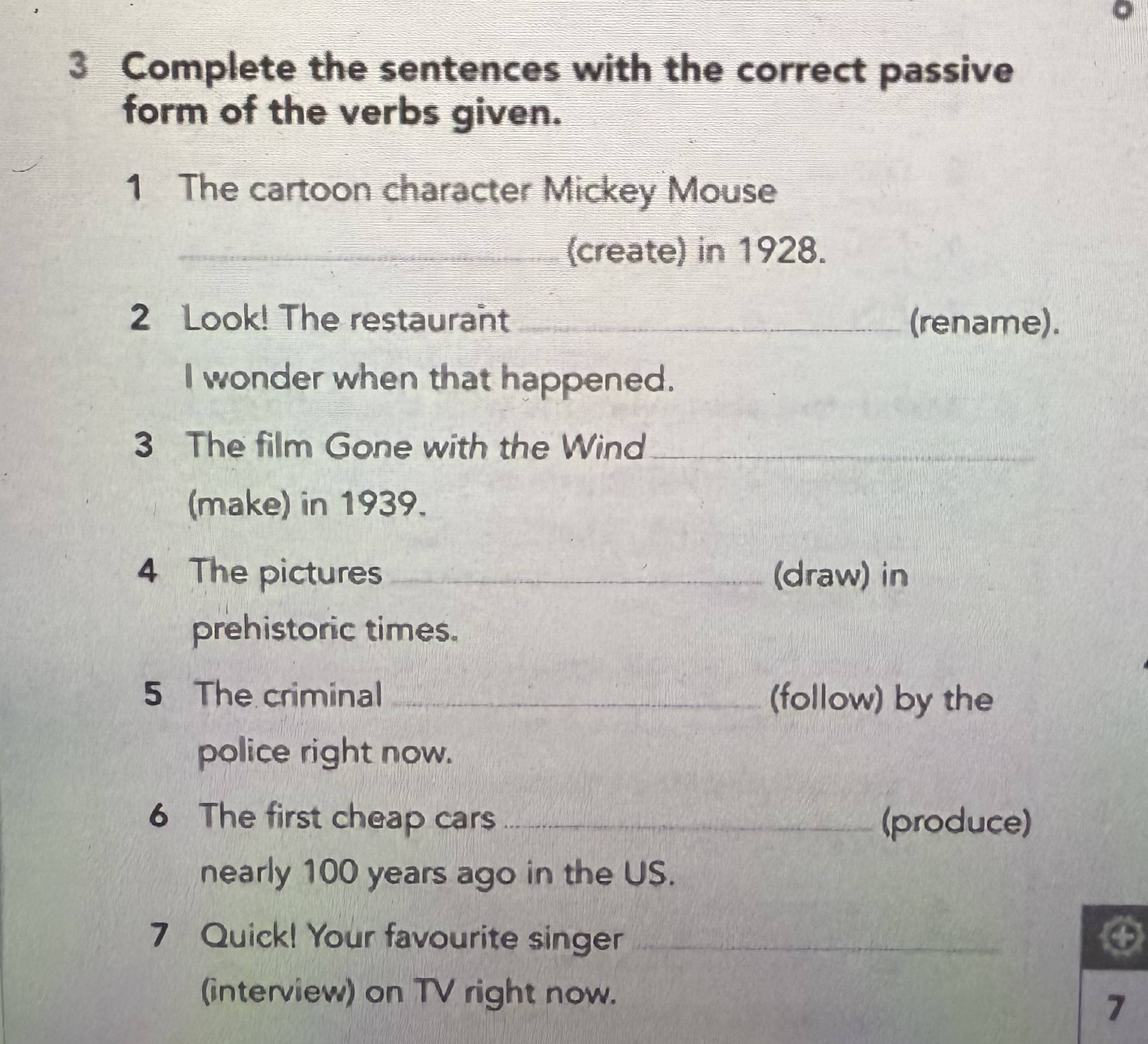 Passive Example Cartoon School 3 Complete the sentences with the correct | StudyX