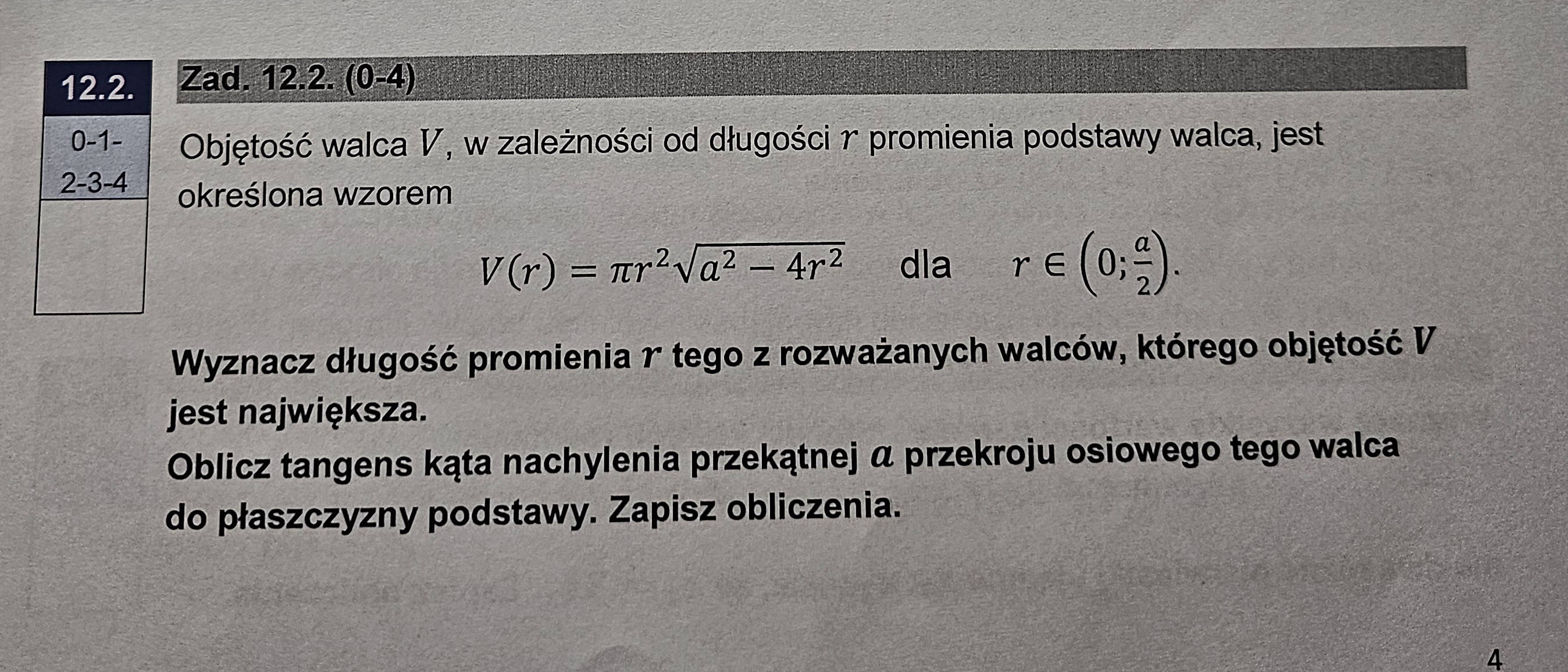 Promien Rury Objętość walca $V$, w zależności od długości