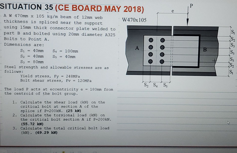 Critical Botl A W 470mm x 105 kg/m beam of 12mm web