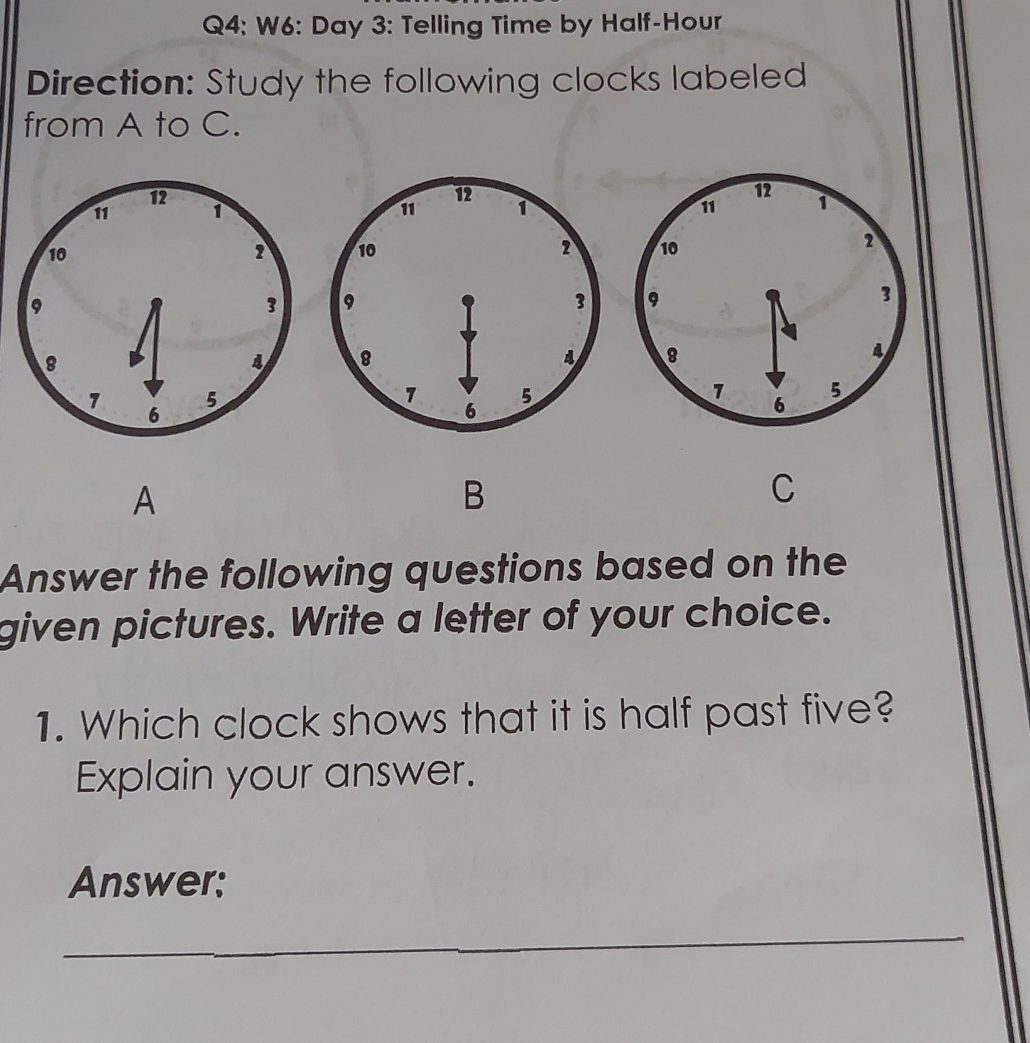 Direction: Study the following clocks | StudyX