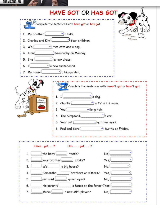 Complete the sentences with have got or has | StudyX