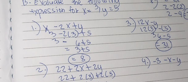 B. Evaluate the expression for x = 3, y = 5