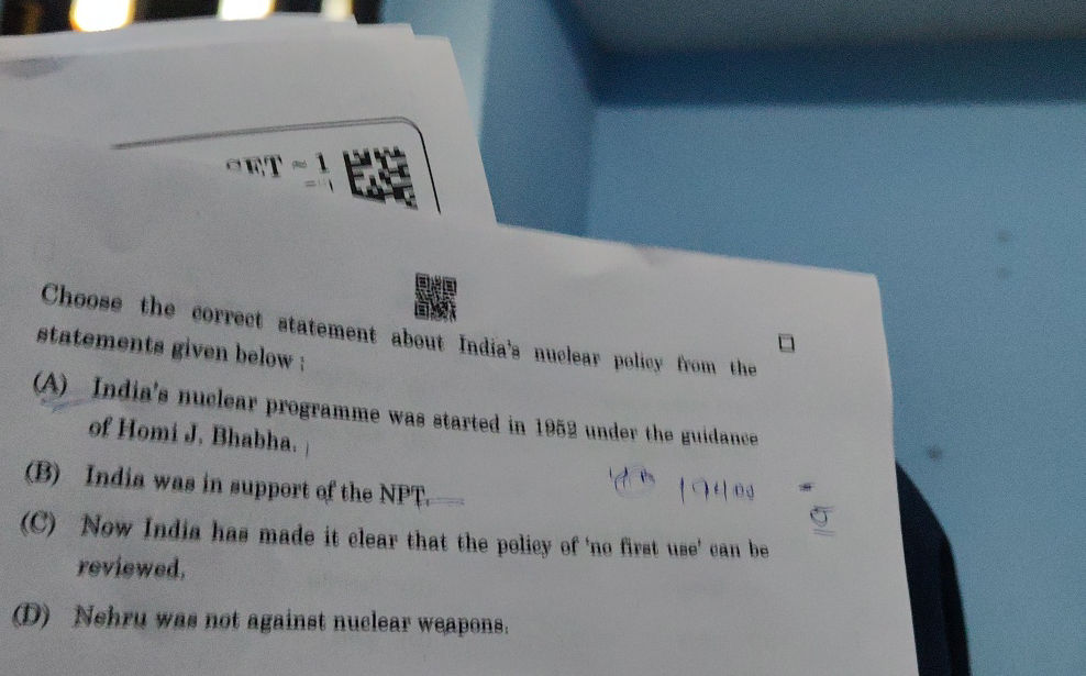 Choose the correct statement about India's | StudyX