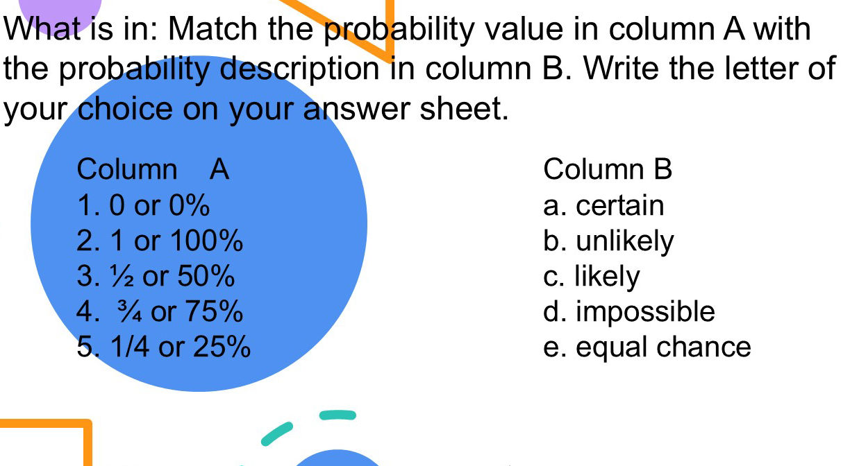 High Probability Matching Match the probability value in column A with | StudyX