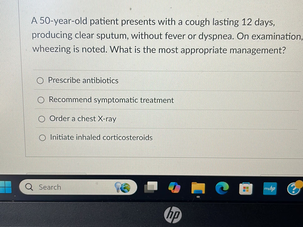 A 50-year-old patient presents with a cough