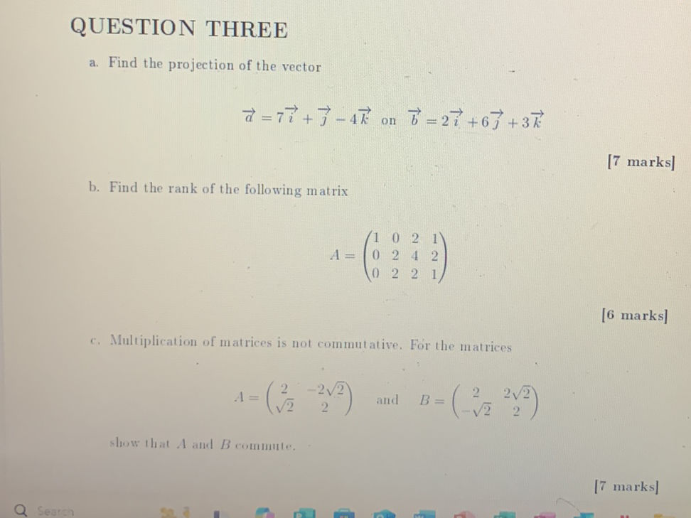 Projections Vector Graph Questions QUESTION THREE a. Find the projection of | StudyX