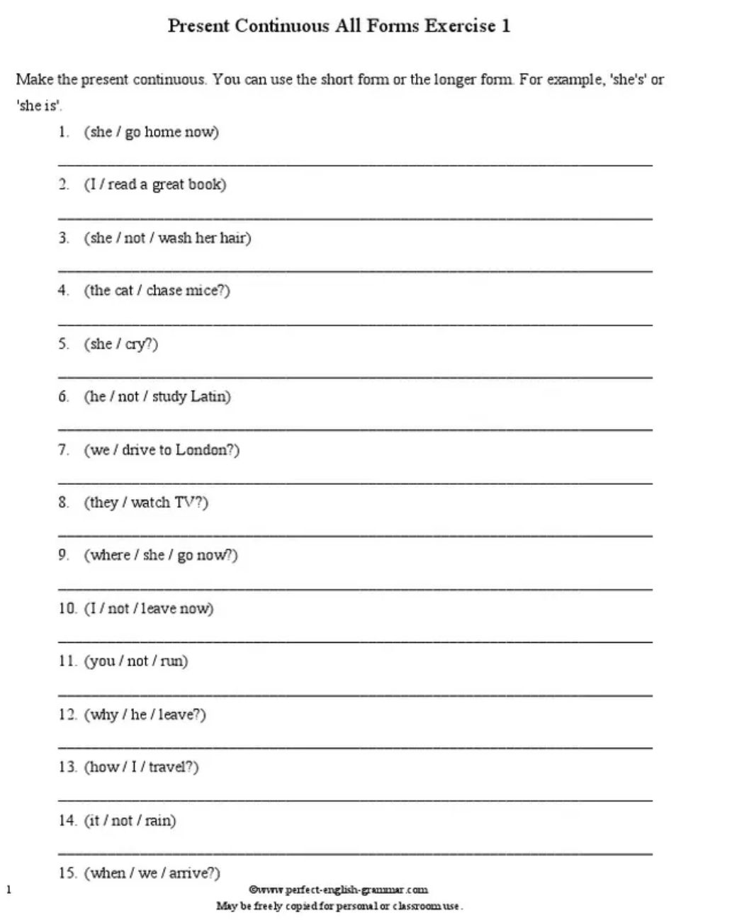 Present Continuous All Forms Exercise 1 | StudyX