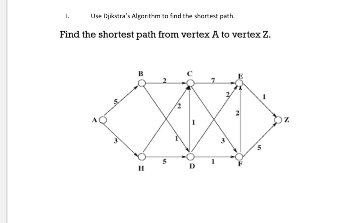 Dijesstra Algorithm Assignment 1. Use Djikstra's Algorithm to find the | StudyX