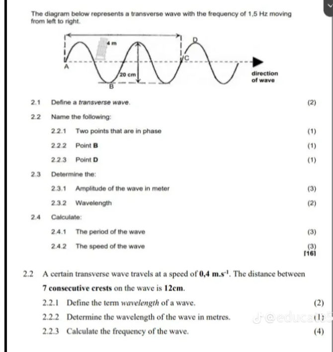 The diagram below represents a transverse | StudyX