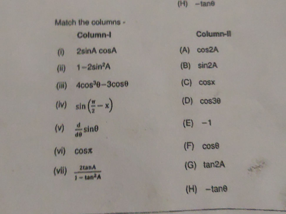 Matching Column Maths Match the columns - Column-I (i) | StudyX
