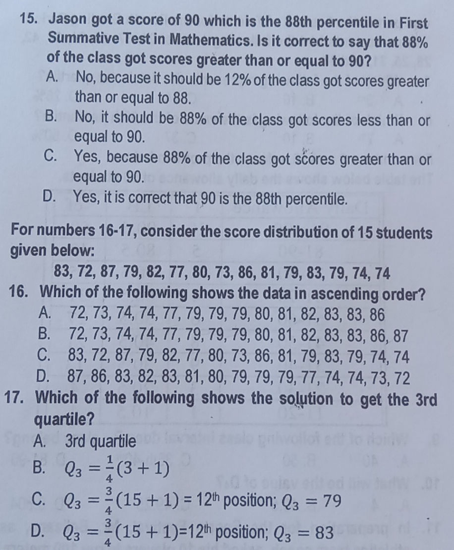 15. Jason got a score of 90 which is the | StudyX