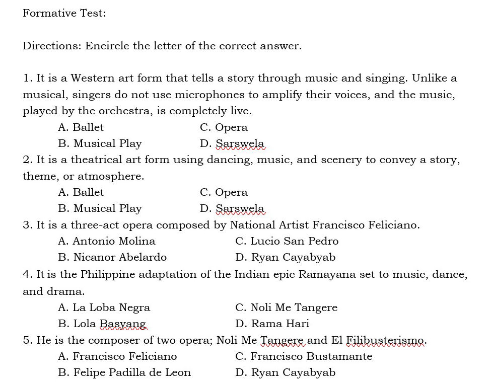 Directions: Encircle the letter of the | StudyX