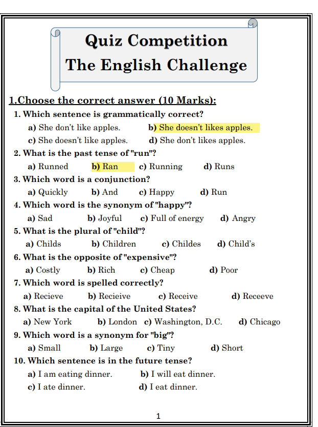 1. Choose the correct answer (10 Marks): 1. | StudyX