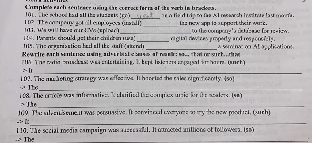 Complete each sentence using the correct | StudyX
