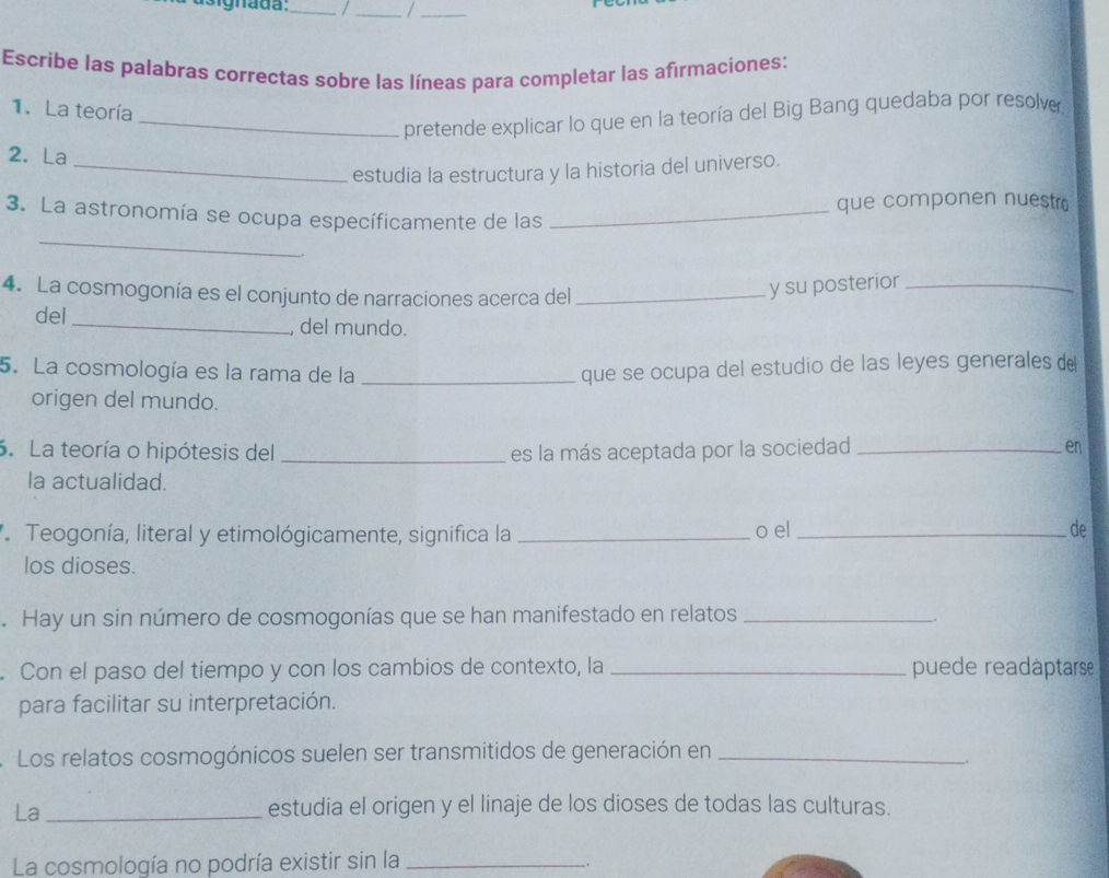 Escribe las palabras correctas sobre las | StudyX