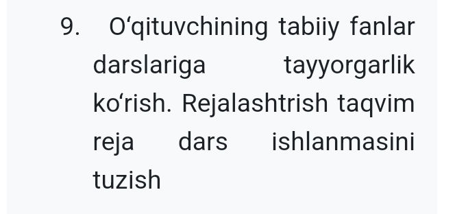 9. O'qituvchining tabiiy fanlar darslariga | StudyX