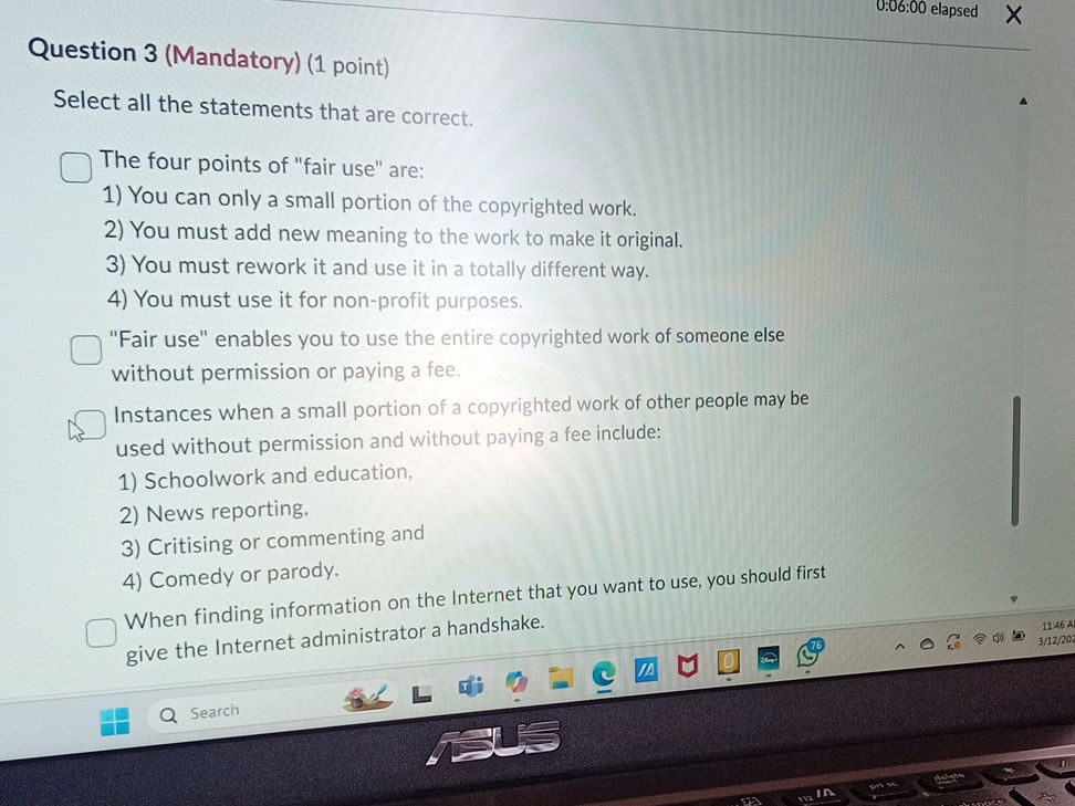 Question 3 (Mandatory) (1 point) Select all | StudyX