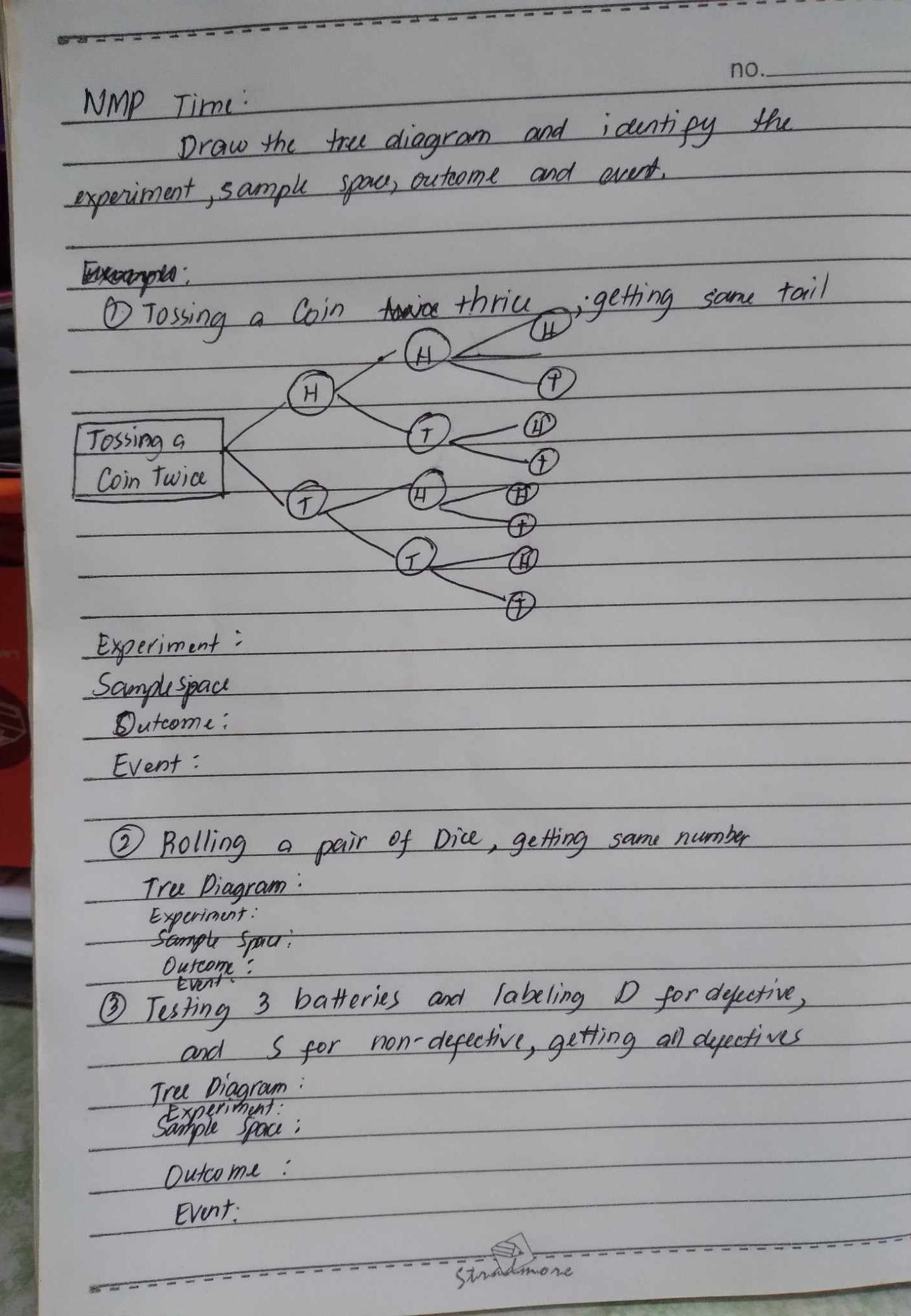 NMP Time: Draw the tree diagram and identify | StudyX