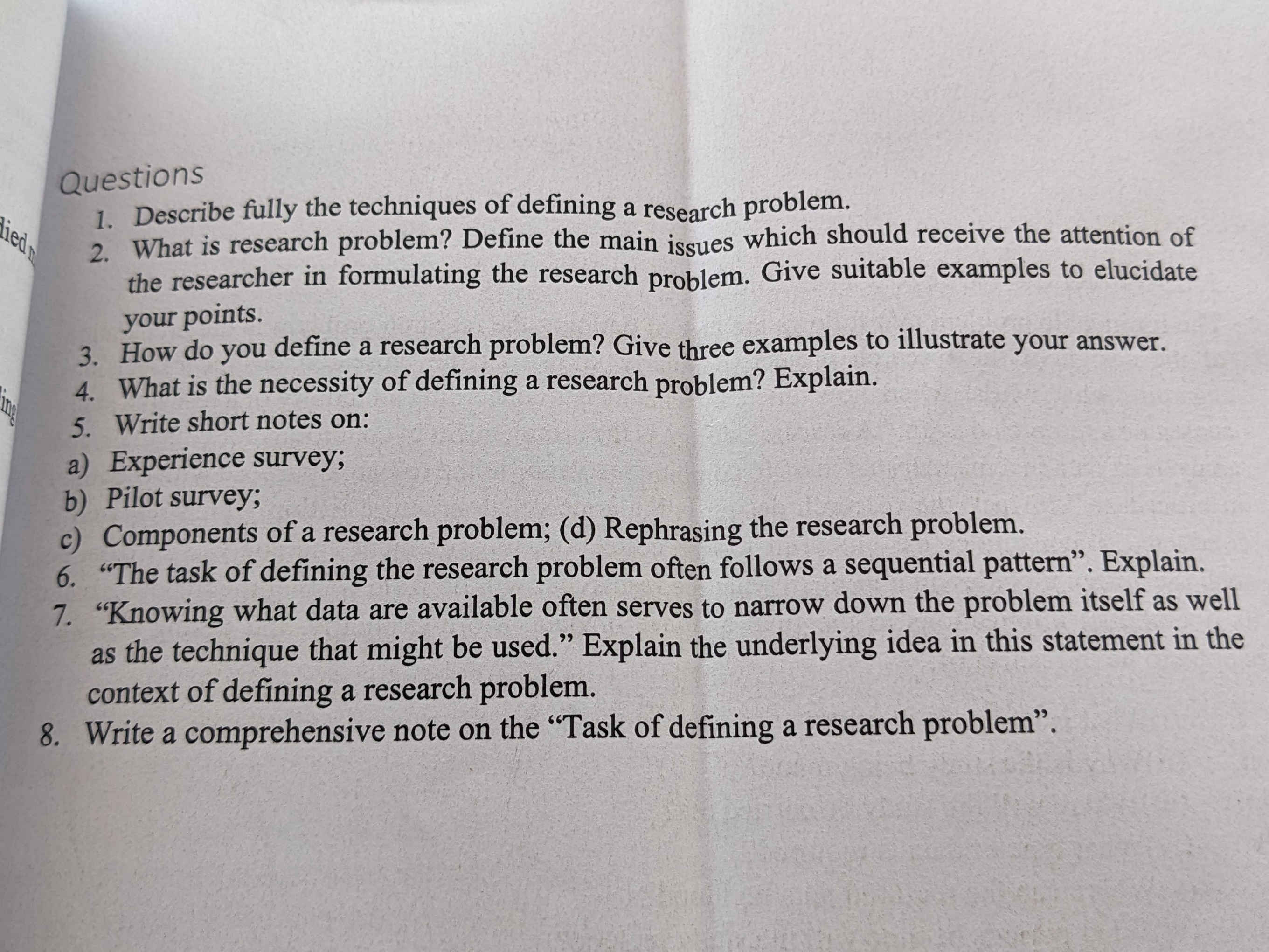 Questions 1. Describe fully the techniques