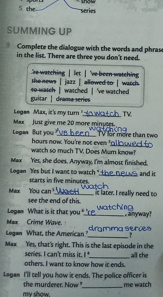 9 Complete the dialogue with the words and | StudyX