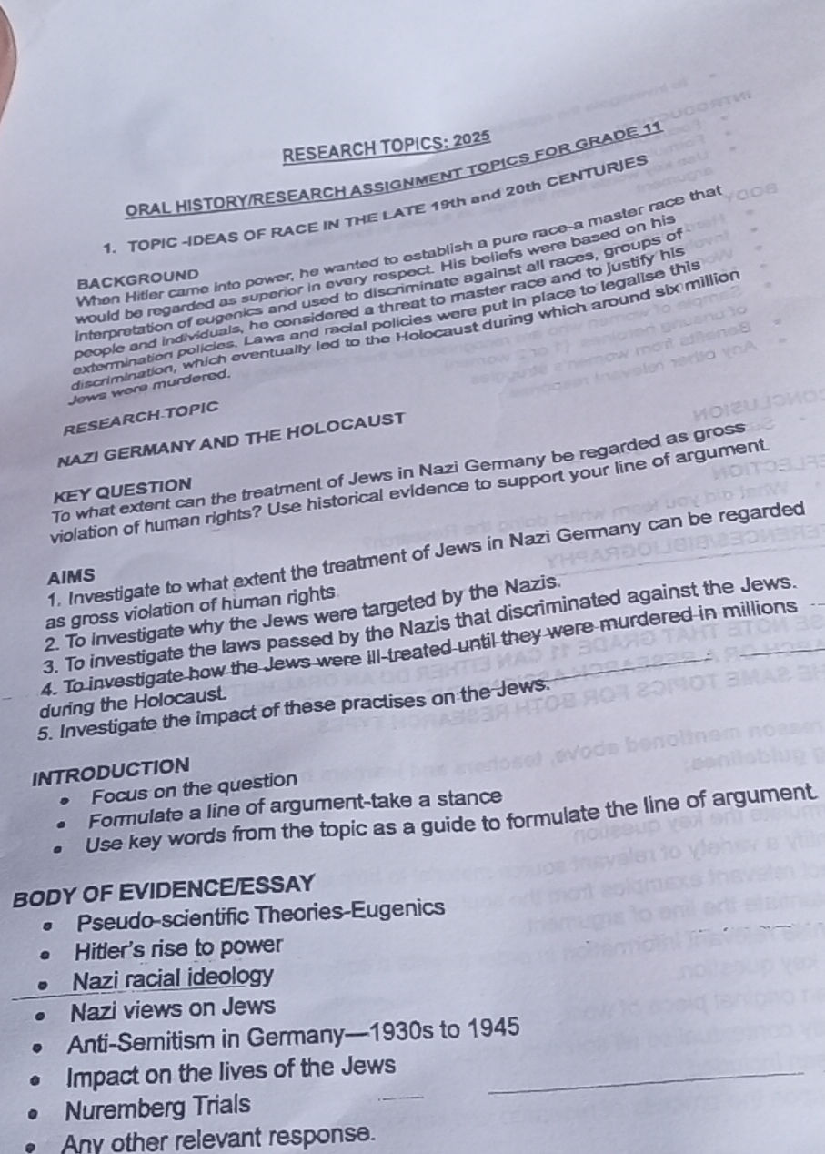 Research Assignment Topics RESEARCH TOPICS: 2025 ORAL HISTORY/RESEARCH