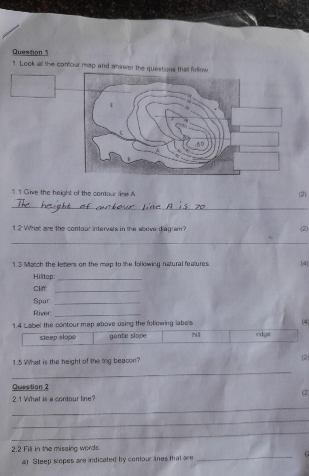 Question 1 1. Look at the contour map and | StudyX
