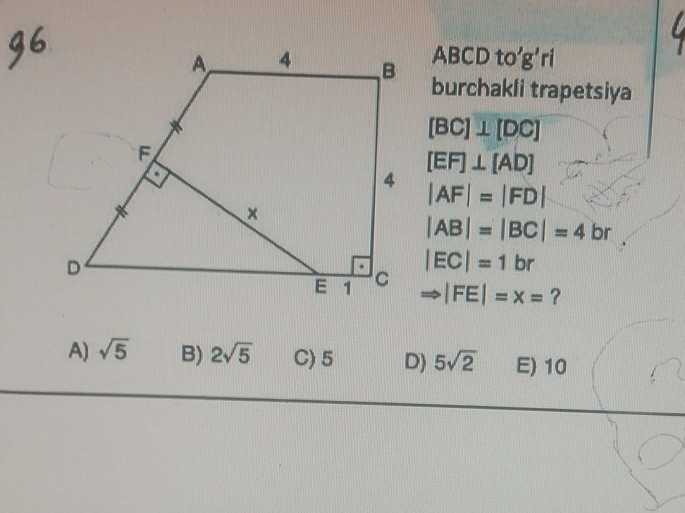 ABCD to'g'ri burchakli trapetsiya [BC] ⊥ | StudyX