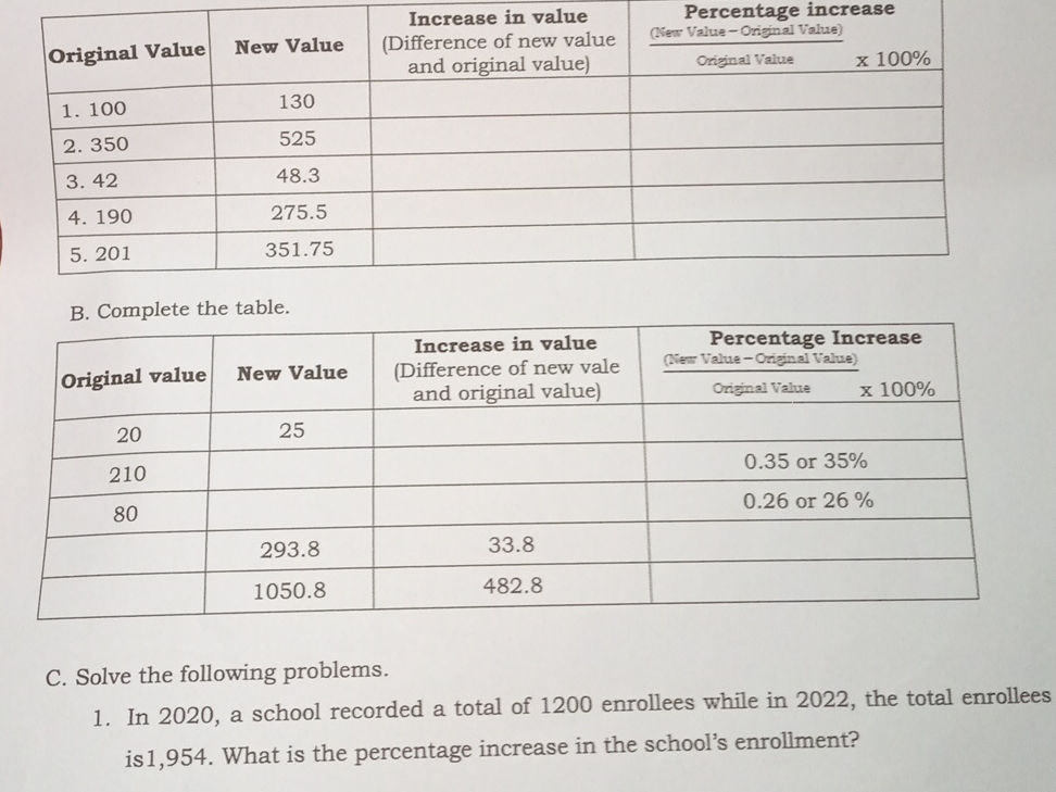Complete the tables. | Original Value | New | StudyX