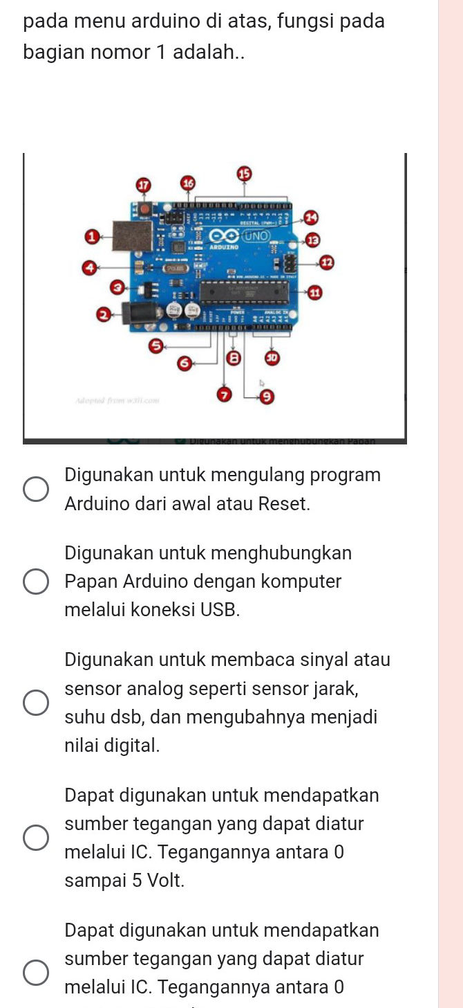 pada menu arduino di atas, fungsi pada | StudyX