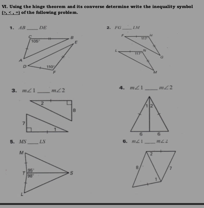 VI. Using the hinge theorem and its converse | StudyX