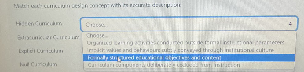 Match each curriculum design concept with | StudyX