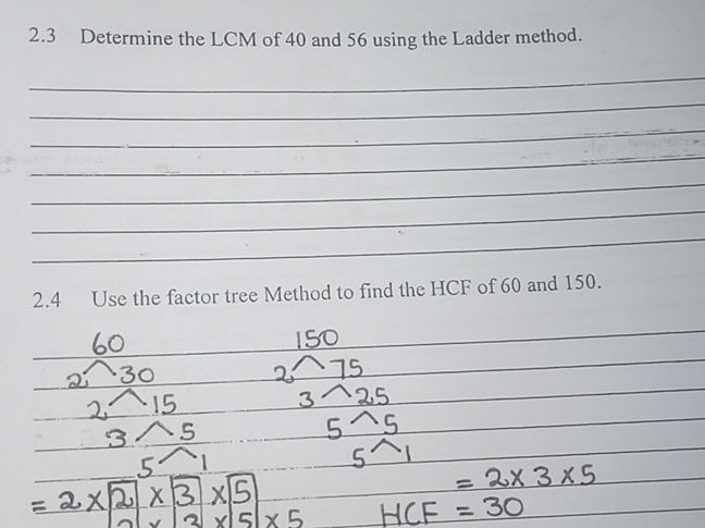 2.3 Determine the LCM of 40 and 56 using the | StudyX