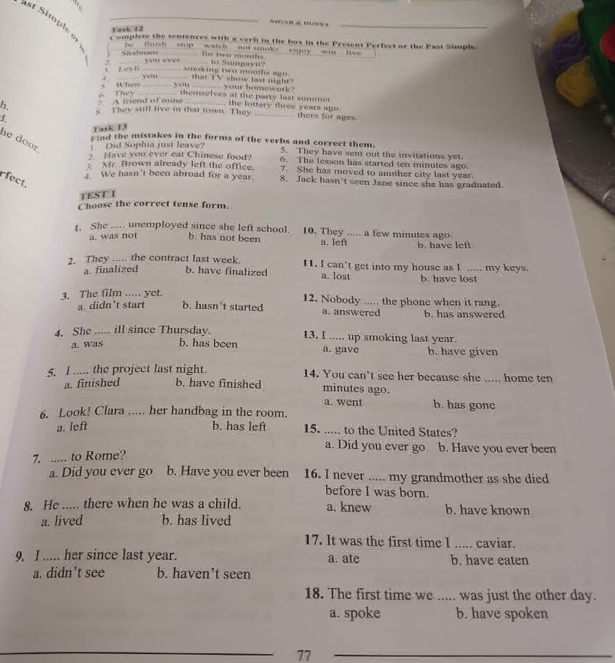 Task 12 Complete the sentences with a verb | StudyX