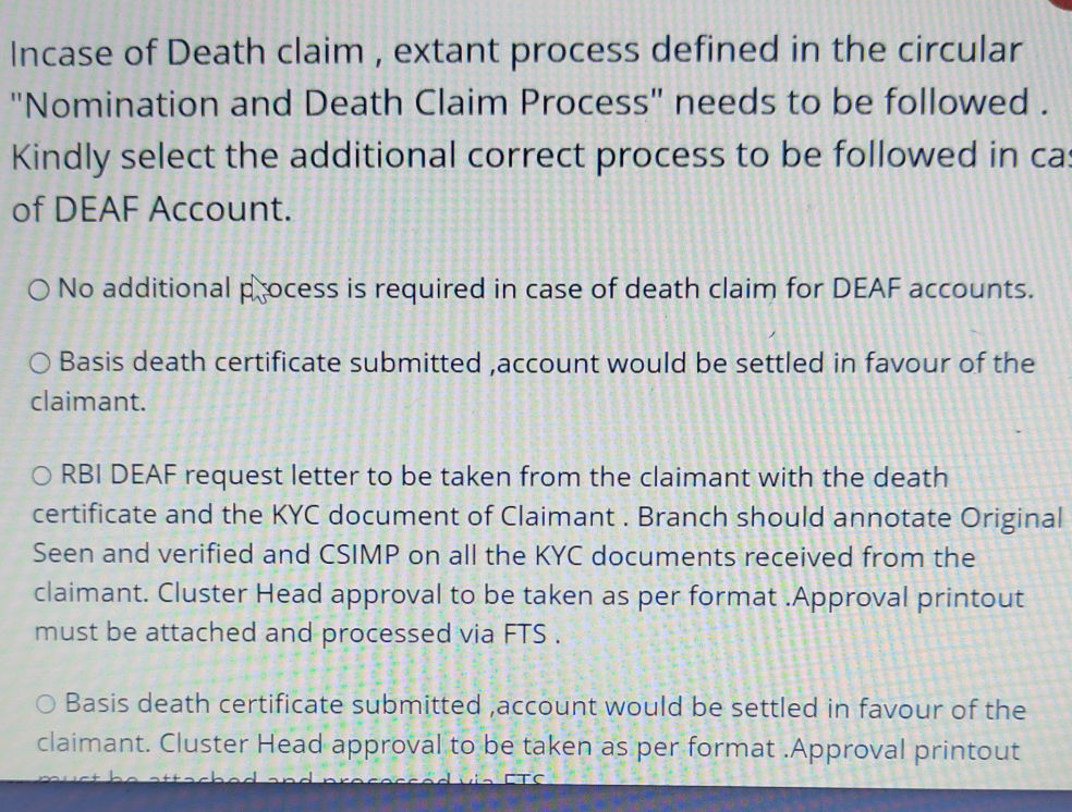 Death Claim Process Incase of Death claim, extant process | StudyX