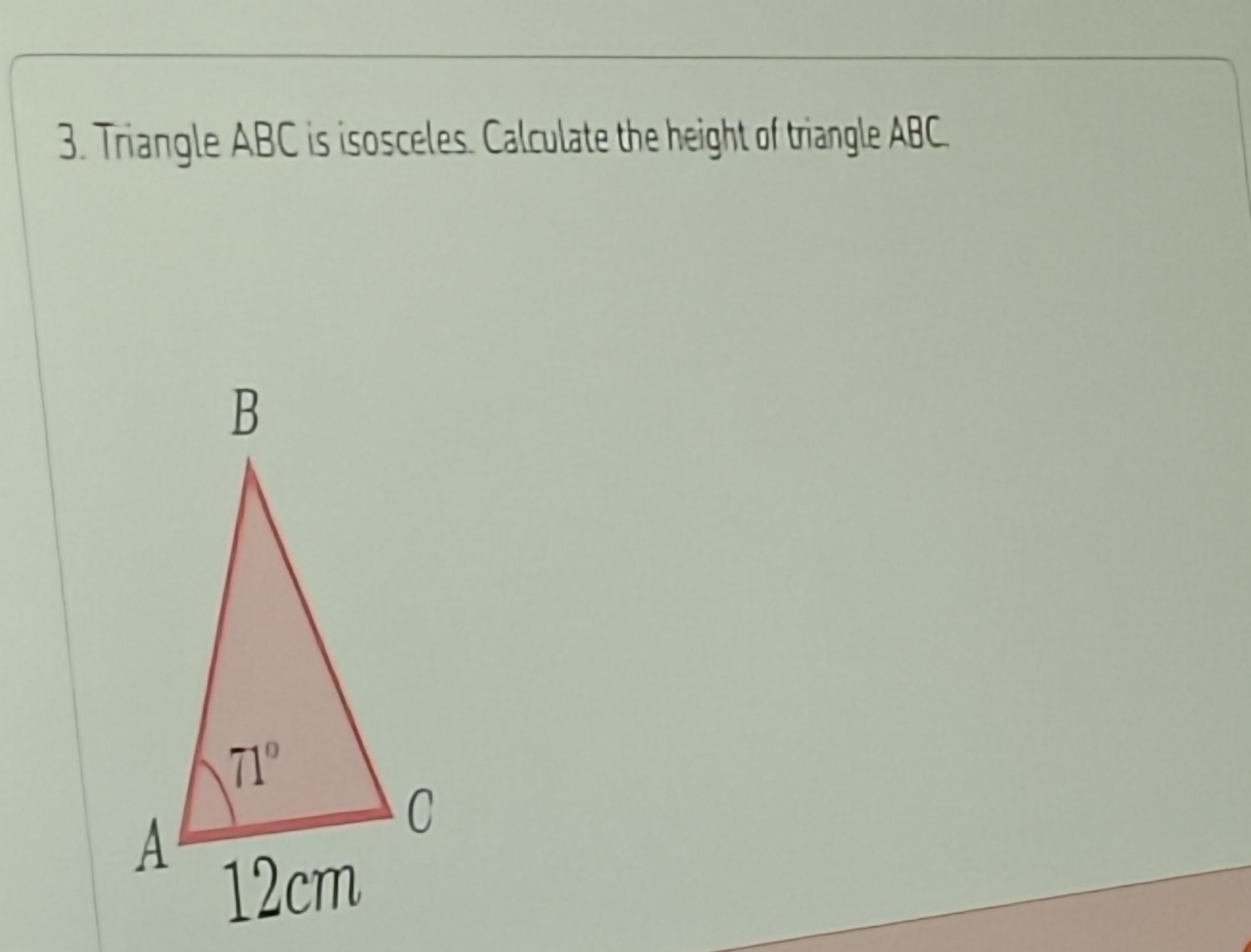 Isoceles Triangle Distance Calculation 3. Triangle ABC is isosceles. Calculate the | StudyX